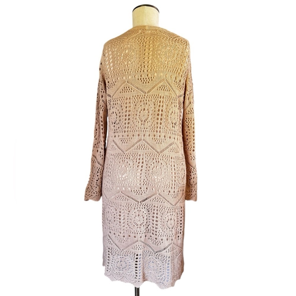 Chelsea & Theodore Open Knit Crochet Longline Open Front Duster Cardigan Sz S - Picture 2 of 10